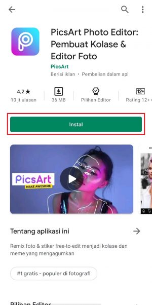 install aplikasi PicsArt dari Google Play Store