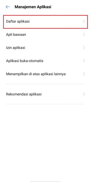 buka daftar aplikasi