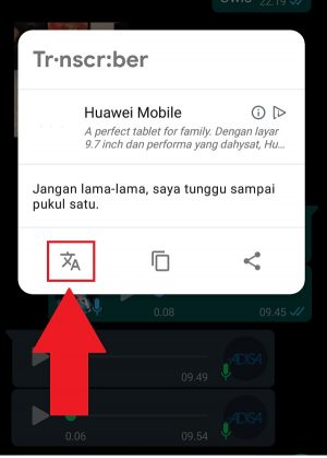 Pilih ikon translete, untuk terjemahkan teks menjadi bahasa inggris