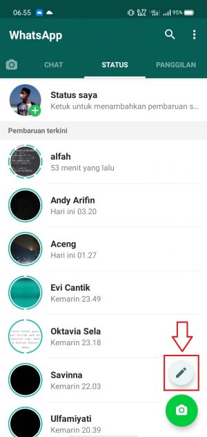 Cara membuat status foto atau video di WhatsApp (untuk pemula) 38 tap ikon pensil