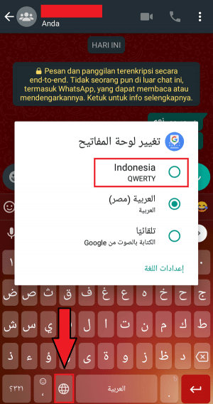Tekan-tahan ikon globe untuk mengembalikan keyboard ke bahasa Indonesia