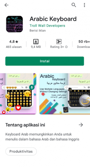 Pilih aplikasi "Arabic Keyboard", salah satu aplikasi yang recomended