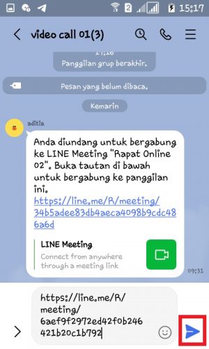 Cara membuat, mengundang dan memulai LINE meeting 50 Tap icon "Send" untuk mengirim link.