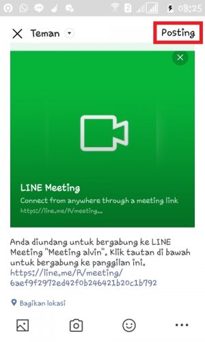 Cara membuat, mengundang dan memulai LINE meeting 55 Tap "Posting".