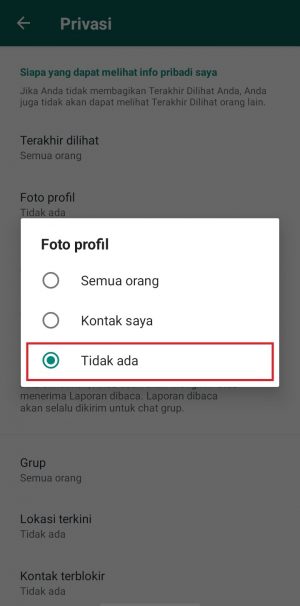 pilih pengaturan foto profil tidak ada