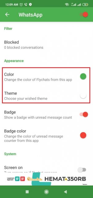 Fitur mengganti warna dan tema FlyChat
