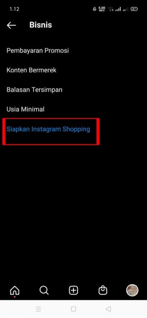 Pilih dan tekan "instagram shopping"