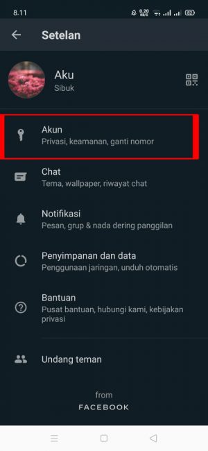 "Pilih" dan tekan "akun"