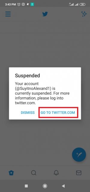 Opsi Go to Twitter.com untuk memulihkan akun