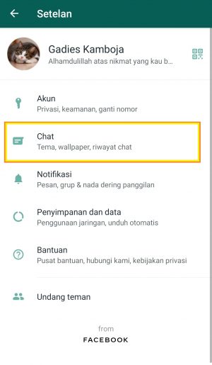 Cara agar media WhatsApp tidak tersimpan di galeri 2 klik menu chat