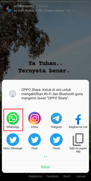 Cara Menambahkan Musik di Story Instagram 14 Pilih Whatsapp untuk mengirim story Instagram ke Whatsapp