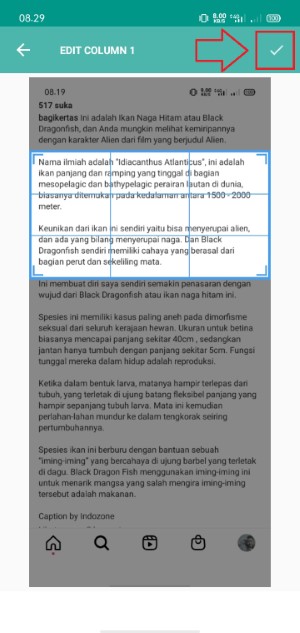 Cara copy bio, caption dan komentar di Instagram 30 ketuk ikon centang untuk mengkonfirmasi