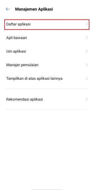pilih daftar aplikasi
