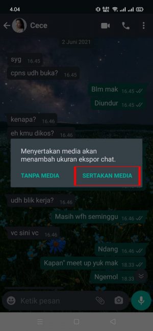 Cara memindahkan chat WhatsApp ke Telegram 4 Pilih dan tekan "sertakan media"