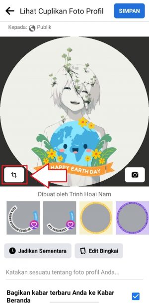ketuk pada ikon crop yang ada di sebelah kiri