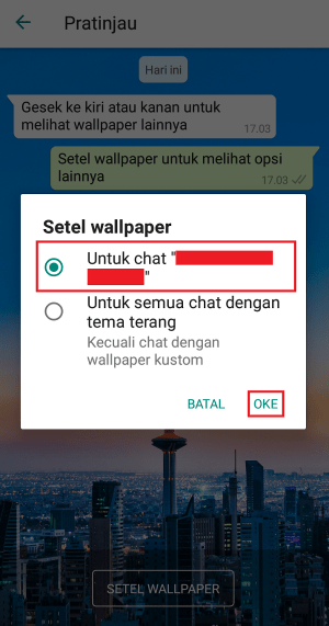Cara mengganti background atau wallpaper di chat WhatsApp 16 Pilih opsi pertama untuk menerapkan wallpaper pada satu room chat