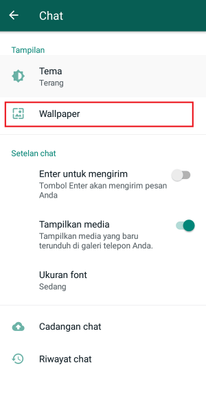 Pilih opsi "Wallpaper" untuk mengganti background Whatsapp