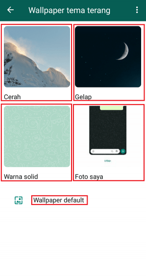Tampilan berbagai opsi wallpaper yang dapat dipilih untuk background Whatsapp