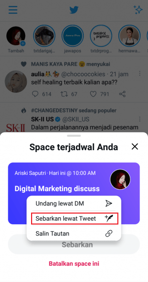 Pilih "Sebarkan lewat Tweet"