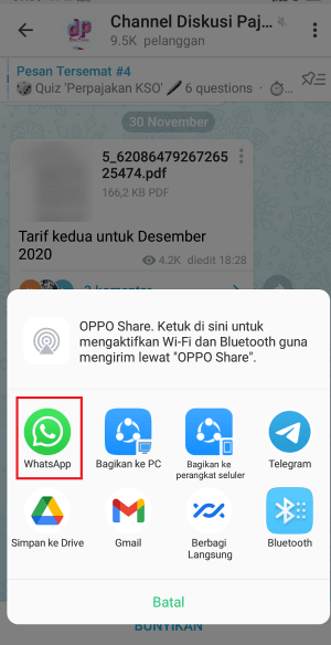 Pilih "Whatsapp" untuk mengirimkan pesan ke Whatsapp