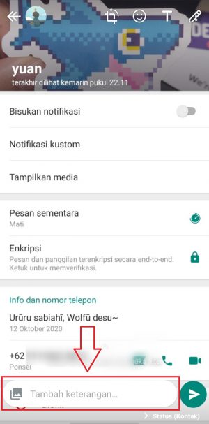 ketuk tombol tambah keterangan untuk memberikan caption