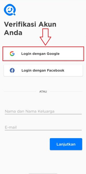pilih opsi login dengan google