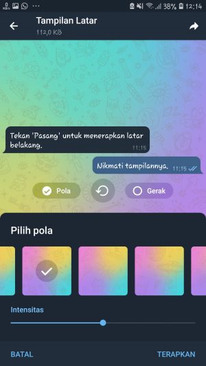 Pilih pola latar belakang animasi Telegram