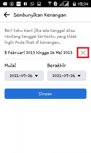 Cara melihat semua kenangan di Facebook (bisa selain hari ini) 57 Tap "X" yang terdapat di sebelah tanggal yang kamu blokir.