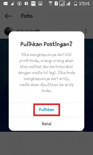 Cara Mengembalikan Postingan Instagram Yang Terhapus 12 Tap "Pulihkan" sekali lagi.