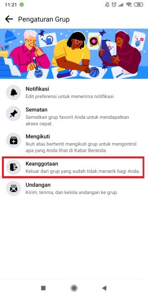 Cara keluar dari grup Facebook (bisa banyak grup secara cepat) 15 Tap "Keanggotaan".