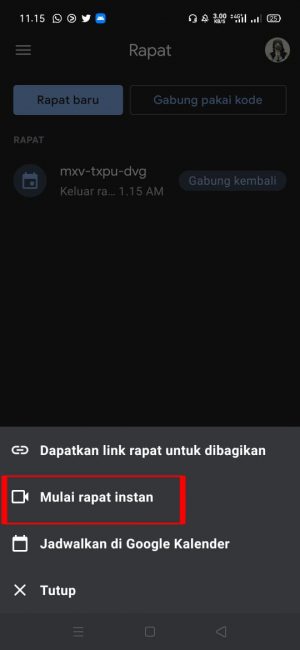 Cara mengganti background google meet di HP dan PC 2 Klik dan pilih "mulai rapat instan"