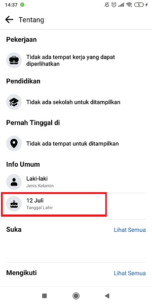 Cara Melihat Tanggal Lahir di Facebook (Sendiri ataupun Orang lain) 11 Terlihat hanya tanggal lahirnya saja