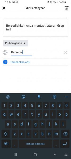 Membuat pertanyaan masuk grup Facebook