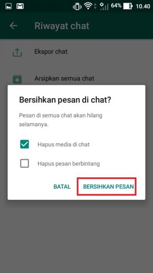 Tekan menu “Bersihkan Pesan”.