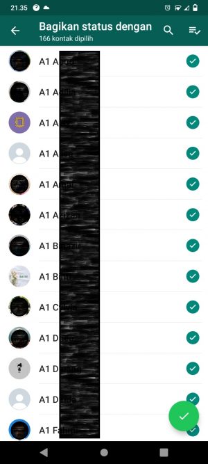 Cara Mengatur Privasi Status WhatsApp (dilihat semua/sebagian/dll) 6 Tekan atau tap nama-nama teman sekelasmu sampai muncul tanda centang hijau pada nama-nama tsb.