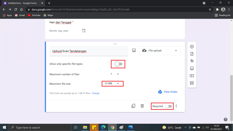 Cara Membuat Absen di Google Form dengan Tanda Tangan 8 Pilih dan klik "uploud scan"