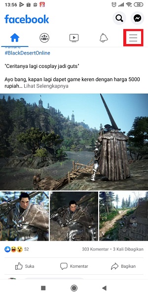 Cara Melihat Postingan Terbaru di Facebook 1 Tap icon "Hamburger" di kanan atas.