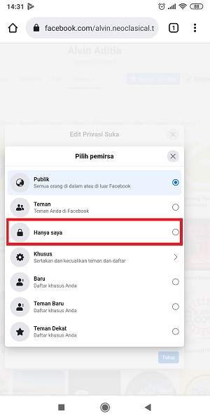 Cara menyembunyikan halaman yang disukai di Facebook 14 Tap “Hanya Saya”.