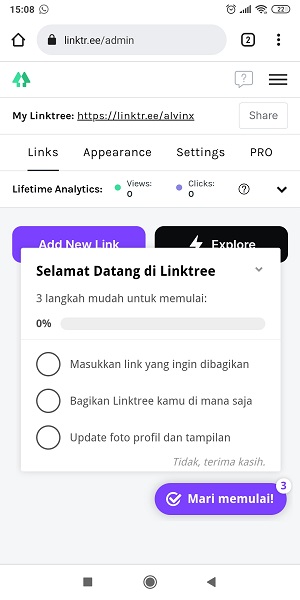 Apa itu Linktree? Bagaimana Mengatur dan Menggunakan Linktree 16 Akun Linktree sudah berhasil dibuat.