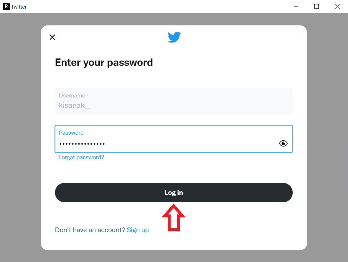 Masukkan password Twitter