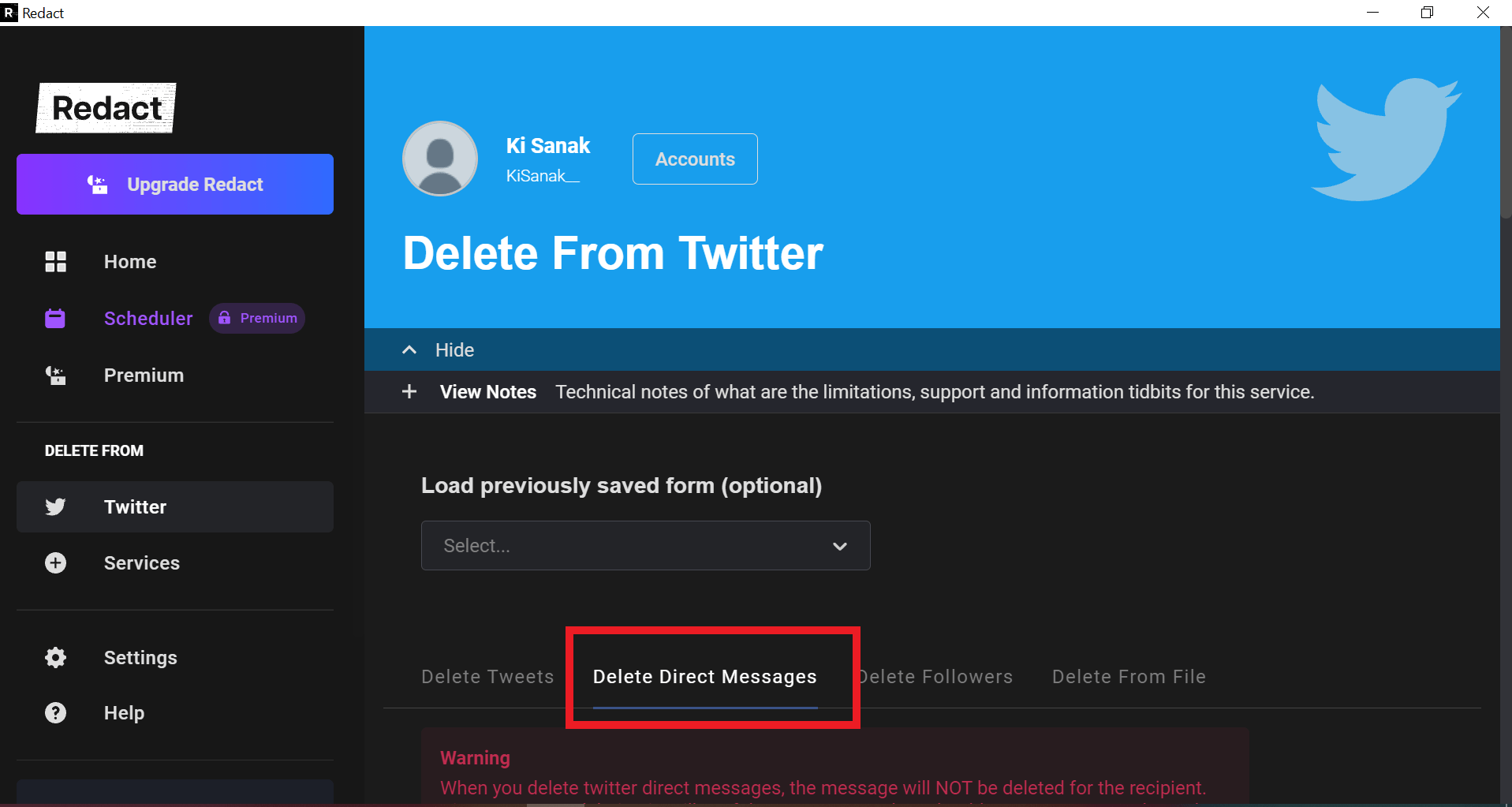 Klik "Delete Direct Message"