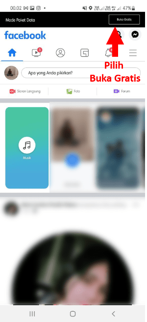 Cara mengaktifkan Facebook mode gratis (disemua operator) 6 Tap Buka Gratis di Facebook Reguler
