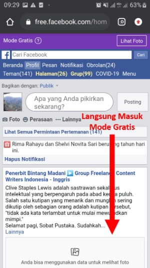 Berhasil Masuk Mode Gratis Free Facebook