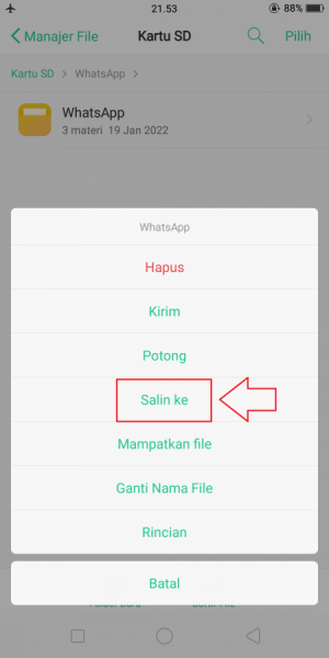 pilih menu "Salin ke"