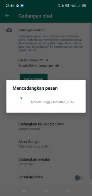 tunggu proses pencadangan selesai