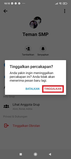 Cara keluar dari grup Messenger (lengkap) 7 Tap "Tinggalkan".