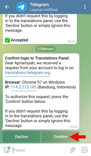 Apa itu Setlang di Telegram dan cara membuatnya sendiri 4 Konfirmasi Login Telegram