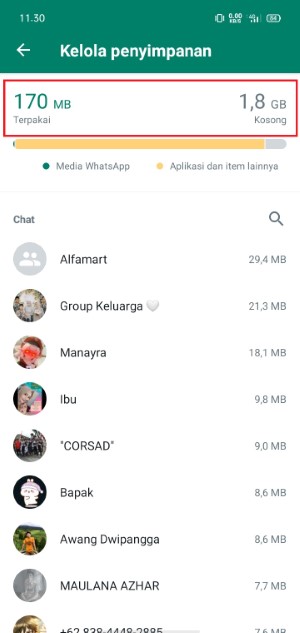 Cara mengurangi beban memori penyimpanan WhatsApp (tanpa menghilangkan chat) 20 perbandingan hasil, setelah dihapus