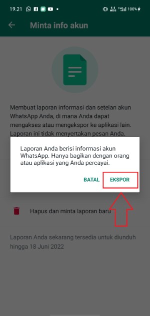 Cara Mengetahui Kapan Akun WhatsApp Dibuat 10 pilih opsi ekpor pada notifikasi yang muncul