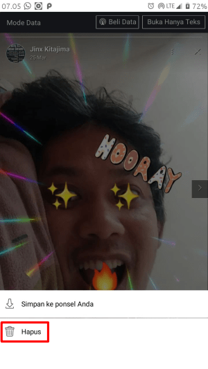 Cara menghapus cerita di arsip cerita di Facebook 17 Pilih hapus (foto atau video) di Facebook Lite.